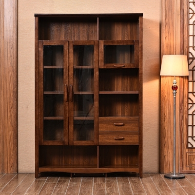 中式实木书柜现代办公室自由组合书柜二门三门五门书柜书架文件柜