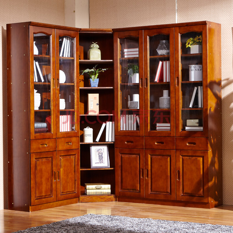 楠枫中式香樟木实木书柜带储物柜2门\3门\5门自由组合书柜带外抽屉柜 5门