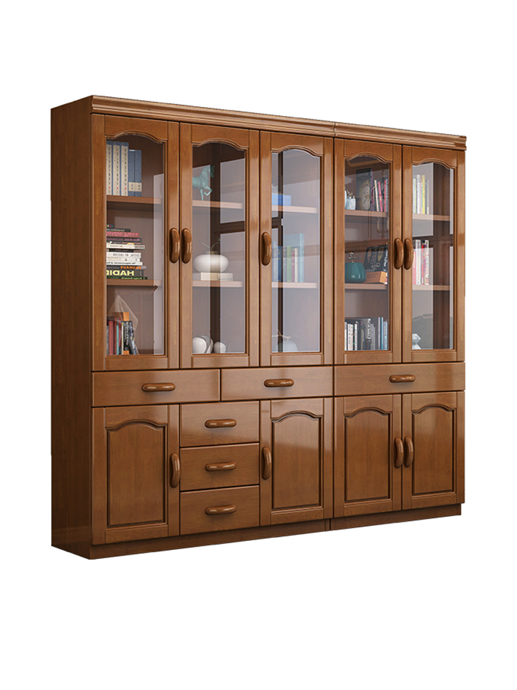 中式实木书柜置物架落地收纳架现代简约书柜书架一体书房组合家具